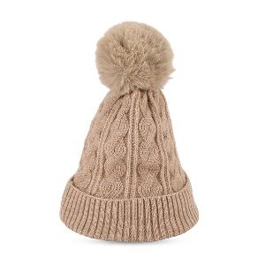 50 Rabatt auf bequeme beige Strickmütze mit Bommel Einheitsgröße