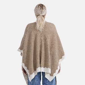 Get 33 Off Khaki Poncho with Scalloped Edge and Stylish Design One Size