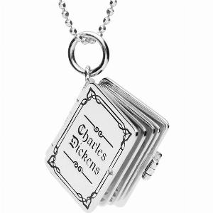 Sterling Silver Charles Dickens Christmas Hinged Book With Pages Charm Necklace