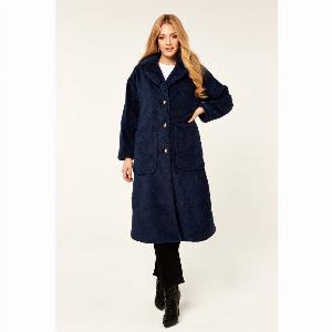 Navy Longline Teddy Coat