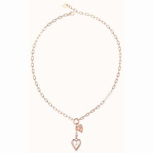 Guess Womens Love Me Tender Rhodium and Rose GoldPlated Double Heart Paper link Necklace UBN03234RHRG