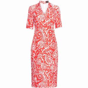 Scarlet and Ivory Silk Shantung Printed Dress with Short Sleeves  Now 699