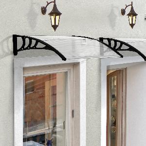 Outsunny Curved Window Door Canopy Aluminium Rigid Plastic Polycarbonate Fixed Outdoor Awning Modern Design UV Water Rain Resist