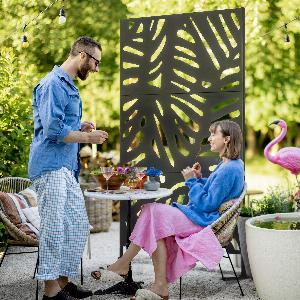Outsunny Panneau brise vue décoratif extérieur noir à motif végétal en métal  122 x 45 x 198 cm   Aosom France