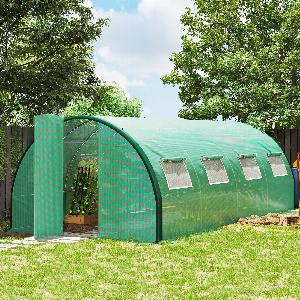 Serre tunnel de jardin 18 m² 8 fenêtres 2 portes en fer galvanisé 11