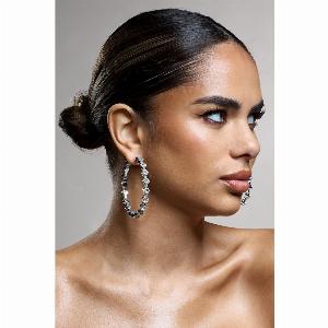 Isobel  Silver Diamante Hoop Earrings