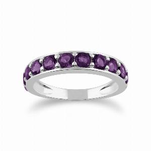 Enjoy 13 Discount on Classic Round Amethyst Half Eternity Ring in Silver