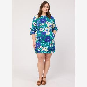 Joanie Clothing Katy Blue Floral Print Ruffle Sleeve Mini Dress UK 16   Sustainable Organic Cotton Blue