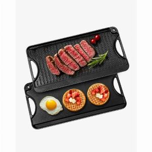 VEVOR Reversible GrillGriddle 20x10 inch PreSeasoned Cast Iron Griddle Portable Rectangular Pan with Handle Family Cookware for IndoorOutdoor Stove Top Burner Gas Camping BBQ Black