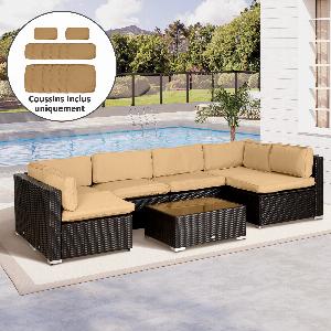Outsunny Lot de 14 Housses de Rechange Coussins Salon de Jardin  6 Housses Coussin dassise 8 Housses Coussin Dossier Marron    Aosom France
