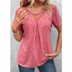 ROTITA Cage Neck Peach Red Short Sleeve T Shirt
