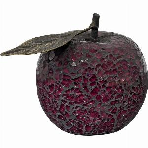 Clisson Decorative Mosaic Glass Apple Fruit With Leaf In Red