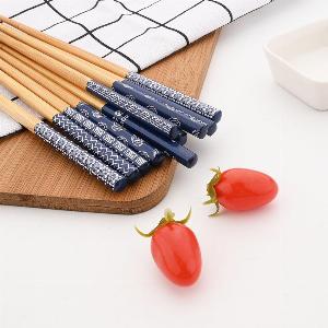 Save 18 1 Pair Blue Bamboo Chopsticks  Flower Design Reusable Wood