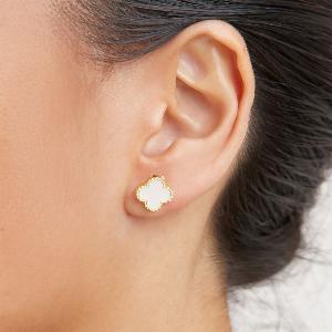 Flower Detail Small Stud Earrings In White And Gold Womens Size UK One Size