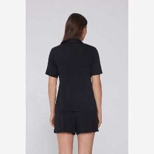 Tezenis Pyjama Court Manches Milongues Ouvert en Viscose Femme Noir Taille M