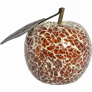 Clisson Decorative Mosaic Glass Apple Fruit With Leaf In Natural