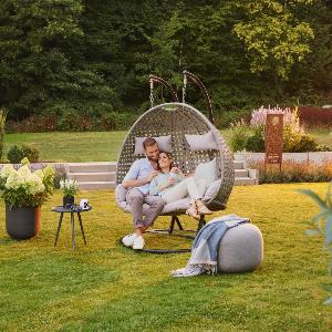 Home Deluxe Fauteuil suspendu en poly rotin TWIN  Gris pour 2 personnes