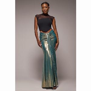 Get 11 Off the Goddiva Foil Maxi Skirt with Gathered Front Design