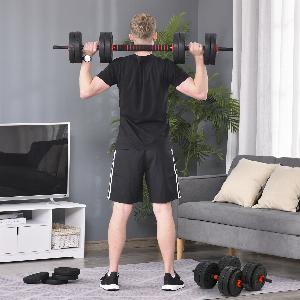 HOMCOM 25kg 2 IN 1 Adjustable Dumbbells Weight Set Dumbbell Hand Weight Barbell for Body Fitness Lifting Training for Home Office Gym Black