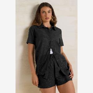 Lts Tall Black Cotton Embroidered Hemline Shorts for Women now 1330  30 off