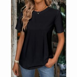 ROTITA Black Round Neck Short Sleeve T Shirt