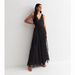 Black V neck Beaded Maxi Dress