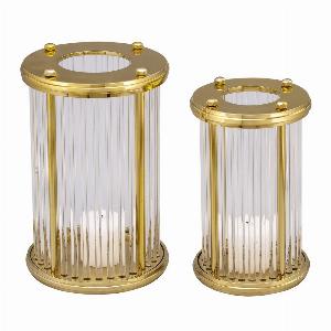 Bethany Small Hurricane Candle Holder  Gold
