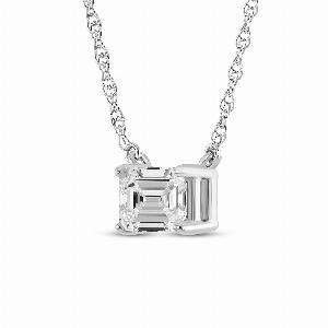 East West Emerald Cut Floating GH SI Lab Diamond Solitaire Necklace  10K White Gold 12 ct tw