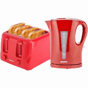 Red 17L Electric Kettle  4 Slice Bread Toaster Set