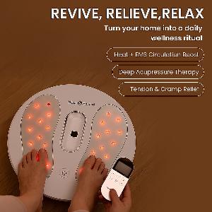 Bliss  Beyond EMS Heating Foot Massager with 20 Intensities and 9 Modes  Reduces Swollen Feet  Relieves Muscle Pain  Remote Control Electrode Pads