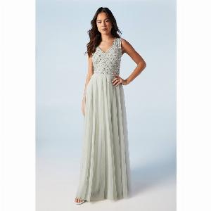 Embellished V Neck Two In One Bridesmaid Dress  Sage