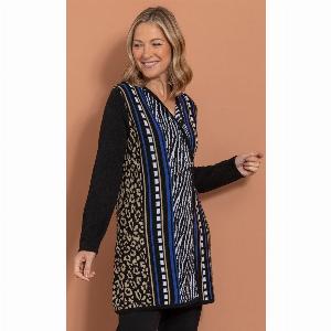Get 28 Discount on Anna Rose Printed Cardigan BlackTanBlue Size L