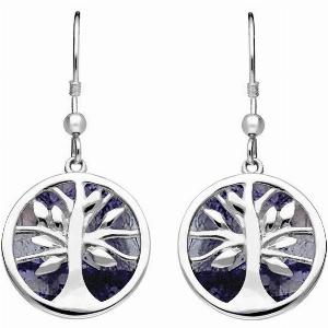 Sterling Silver Blue John Round Tree of Life Drop Earrings