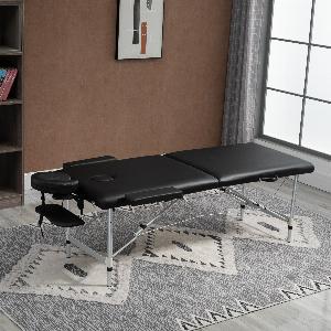 HOMCOM Massageliege 2 Zonen klappbarer Massagetisch mit KunstlederBezug Kopfstütze Armlehnen Tasche höhenverstellbare Massagebank 90cm Breit bis 225 kg belastbar Schwarz   Aosom