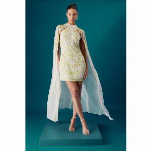 Get 69 Discount on the Coast Muse Green Mini Dress with Cape Sleeves