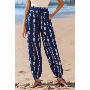 Pantalon cover up fuselé bohème bleu marine