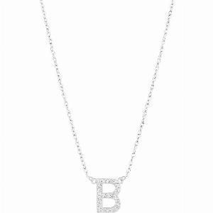 Letter B Diamond Embellished Initial Pendant Necklace in 9ct White Gold