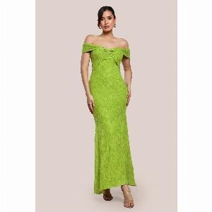 Front Knot Twist  Maxi Dress  Lime Green by Goddiva