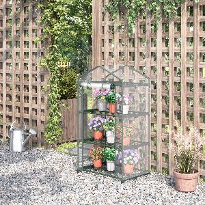 Outsunny Mini Greenhouse Shelving Unit Clear PVC Panels for Plant Nurturing RollUp Door 69Lx49Wx125H cm   Aosom UK