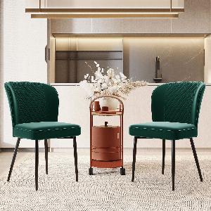 Lot de 2 chaise de salle à manger chaise de cuisine chaise rembourrée avec dossier assise en velours et structure en métal Vert   Aosom France