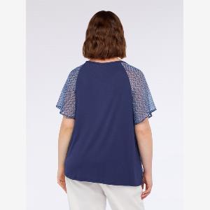 Fiorella Rubino  Tshirt bimaterica con stampa Donna Blu Taglia XS 4446 IT
