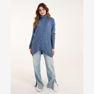 Roll neck pocket jumper  one  denim melange