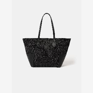 The Raffia Tote  Black Raffia  Madras Grain Leather