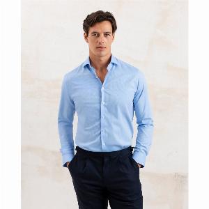 Pale Blue Textured Shirt with Wavy Geo Accents L
