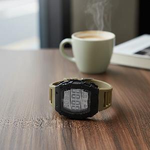 MAJESTY Digital Electronic 3ATM WR LCD Dial  Black Case Mens Watch with Coffee TUP Strap