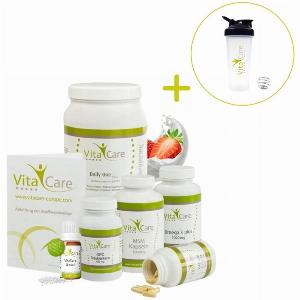 VitaCare 21TageStoffwechselkur mit Globuli  Daily One Proteinshake Erdbeere  Shaker