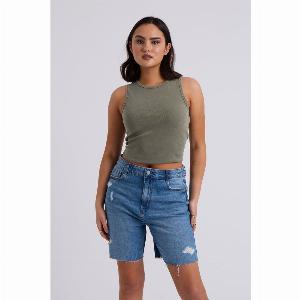 Urban Bliss Khaki Washed Ribbed Racer Vest 12