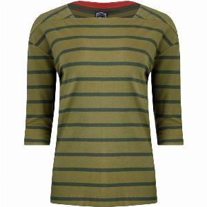 Weird Fish Rommie Organic Cotton Square Neck Stripe TShirt Olive Green Size 14