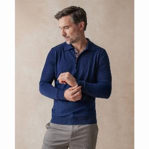 68 Discount on XL Navy Knitted Polo with Checked Details