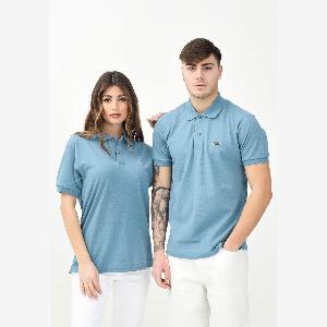 LACOSTE Polo azzurra per uomo e donna con patch logo coccodirllo